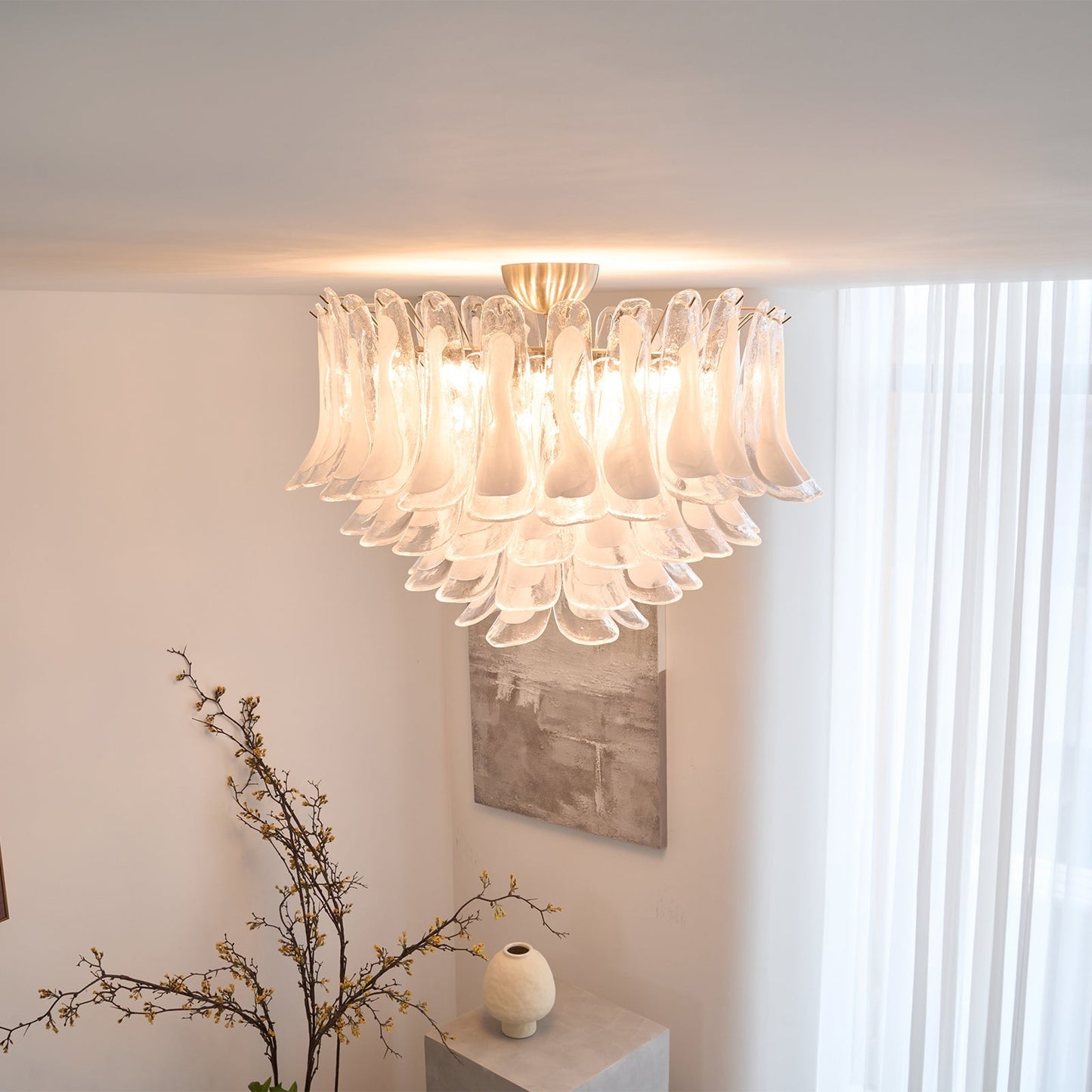 Wave Murano Glass Ceiling Lamp with Nickel Finish Artful Lighting