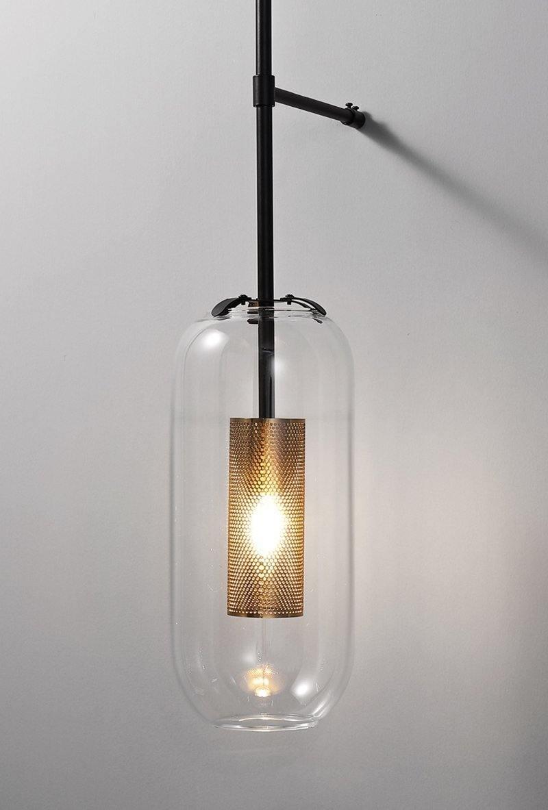 Vadim Glass Wall Lamp – Black & Gold Metal Sconce with Clear Glass, 51‑in & 67‑in Options