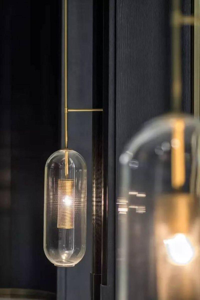 Vadim Glass Wall Lamp – Black & Gold Metal Sconce with Clear Glass, 51‑in & 67‑in Options