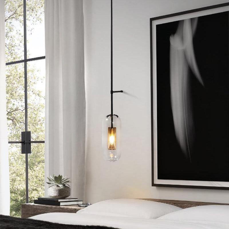Vadim Glass Wall Lamp – Black & Gold Metal Sconce with Clear Glass, 51‑in & 67‑in Options
