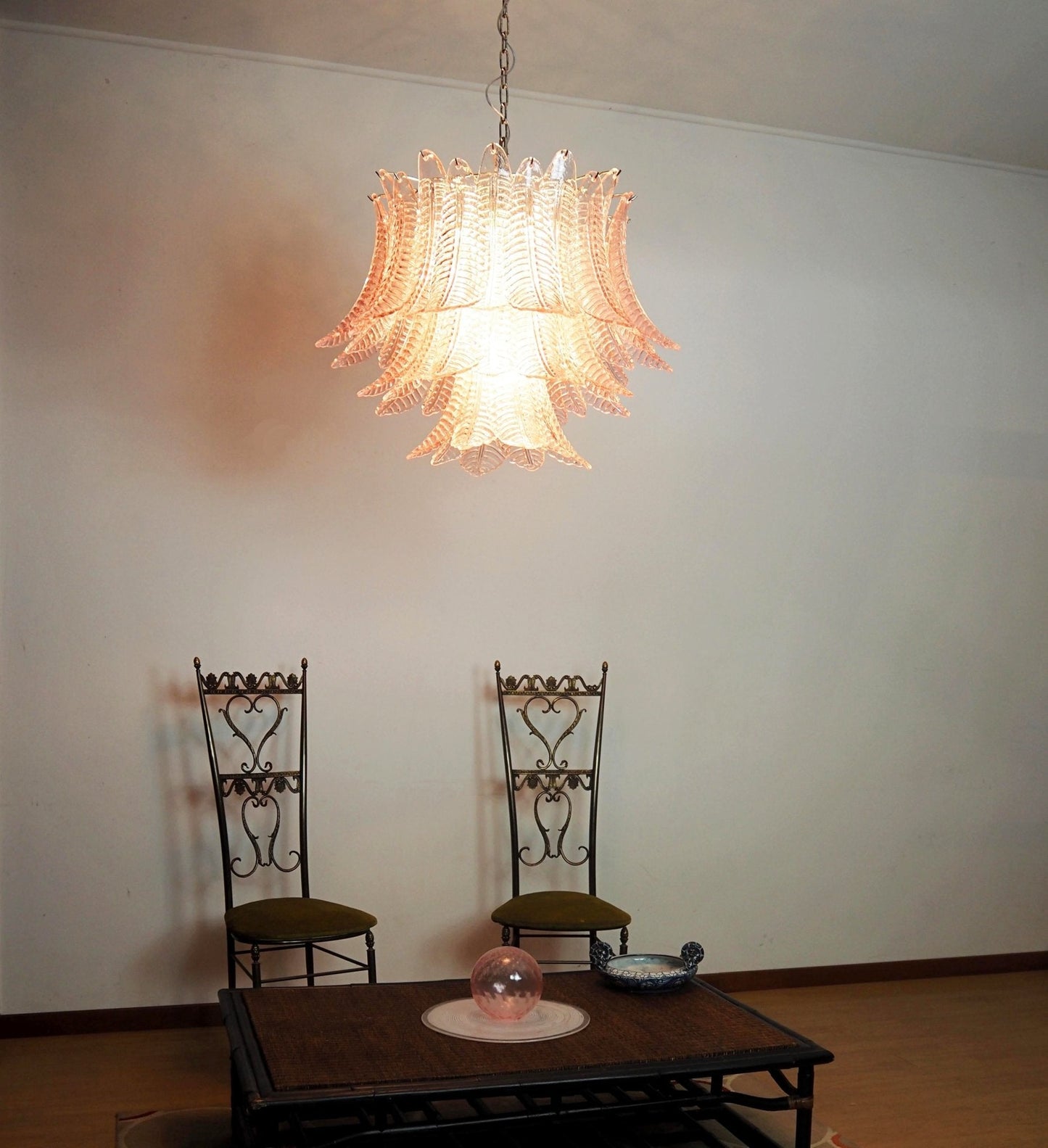 Murano Pink Glass Leaf Chandelier - YIOSI