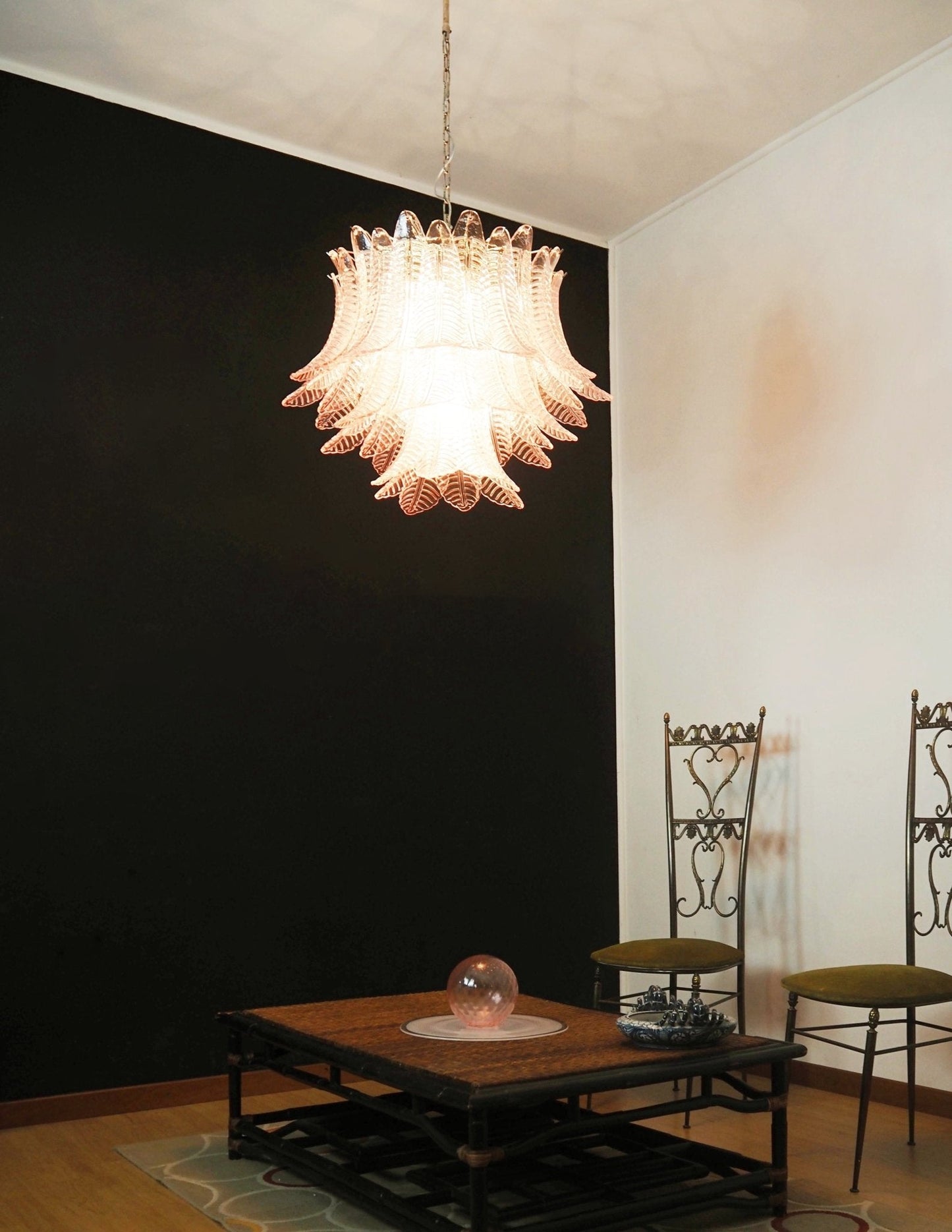 Murano Pink Glass Leaf Chandelier - YIOSI