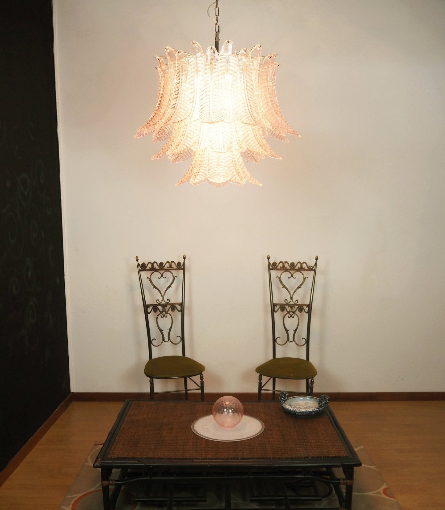Murano Pink Glass Leaf Chandelier - YIOSI