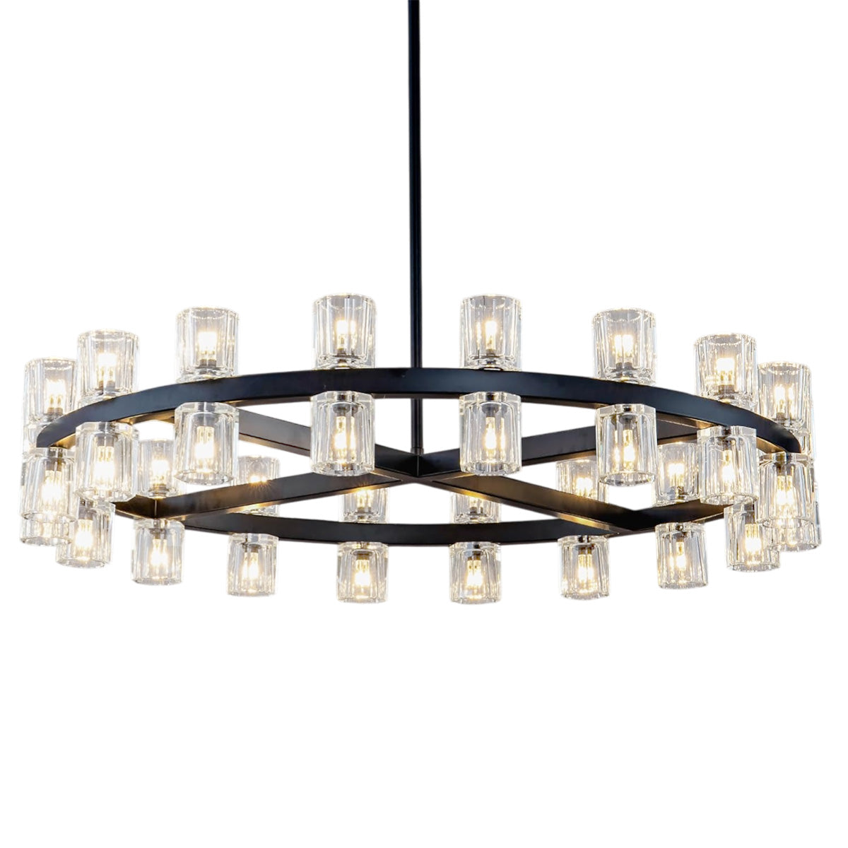 Modern Crystal Chandelier – Gold / Black – Multiple Sizes & Shapes Black / Round - 36in