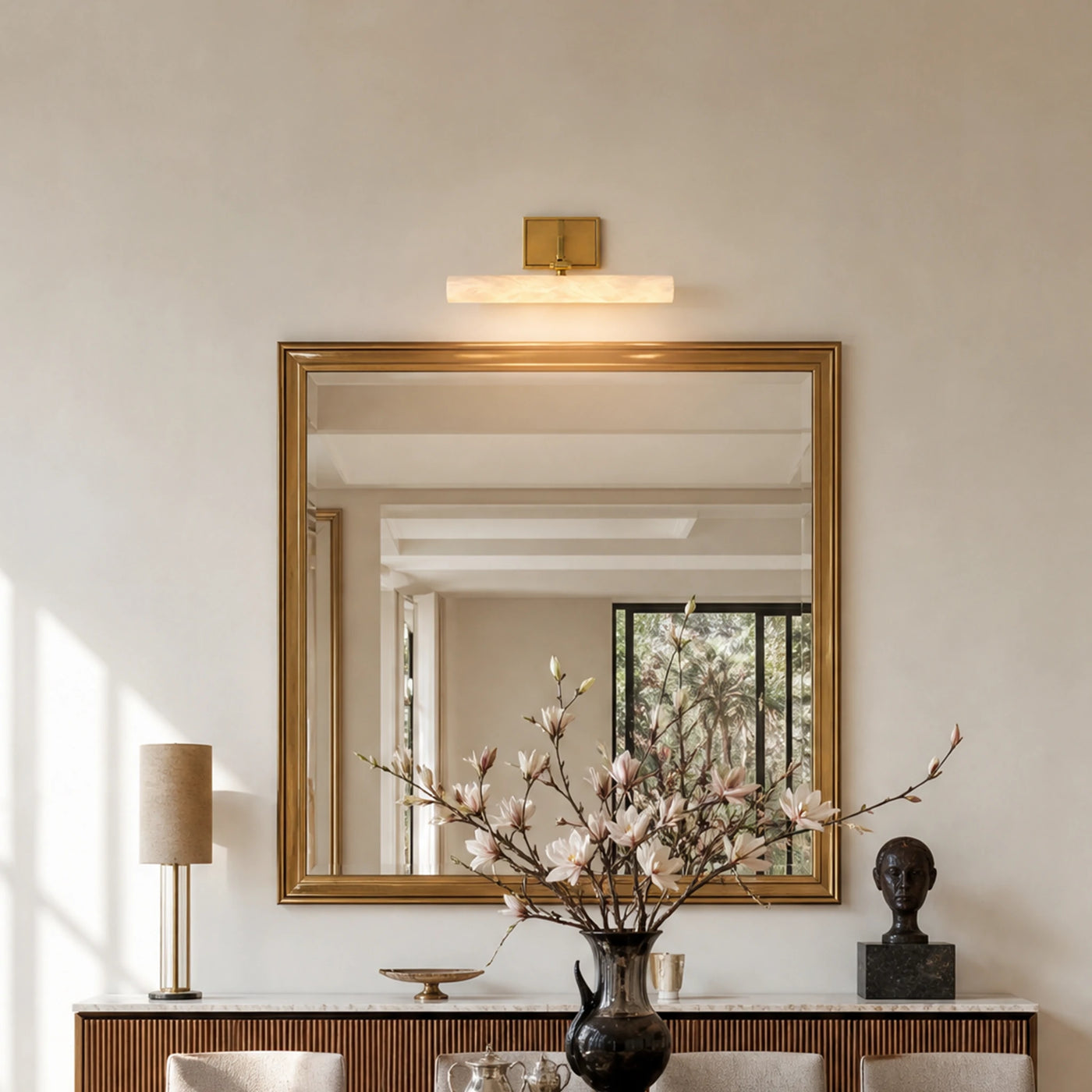 12 Inch Alabaster Cylinder Vanity Light Single - Copper