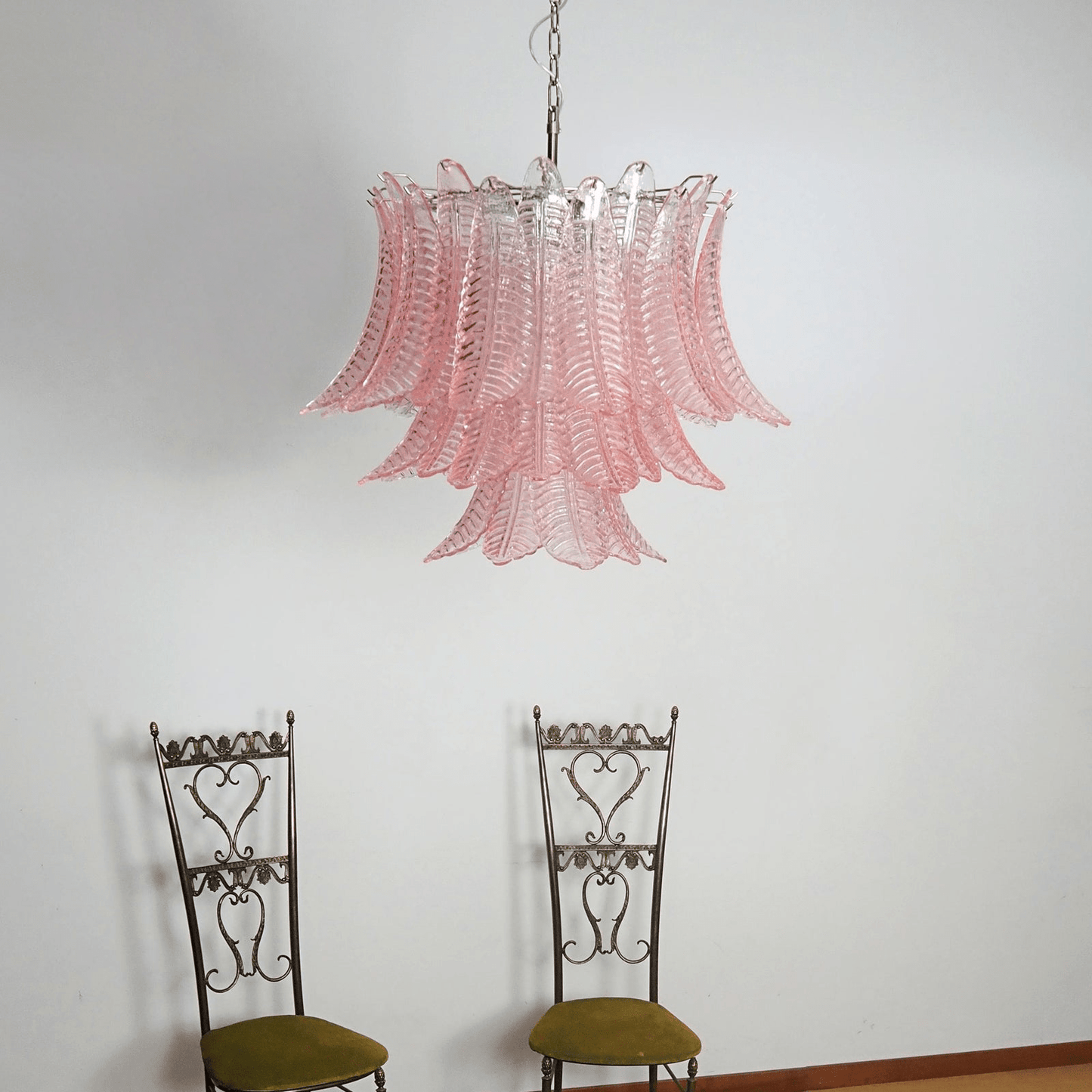Murano Pink Glass Leaf Chandelier - YIOSI