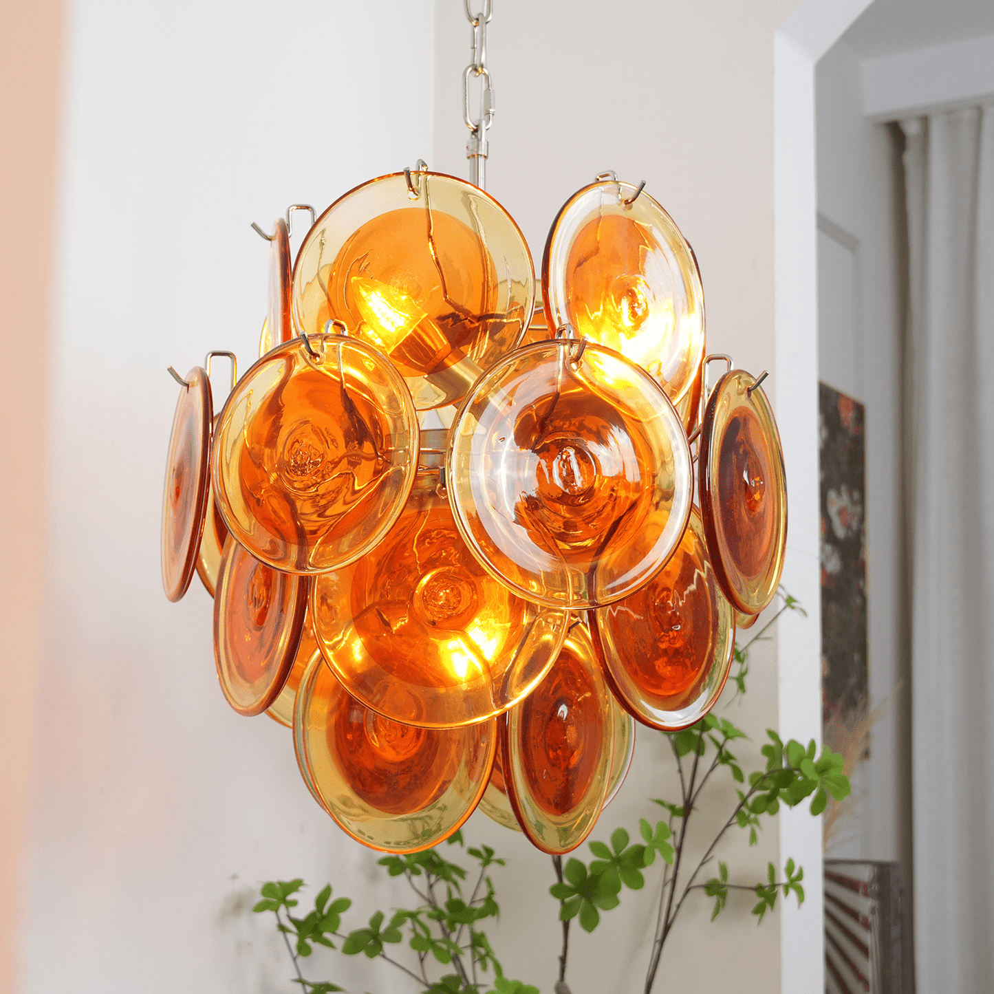 Orange Transparent Murano Disc Chandelier - YIOSI