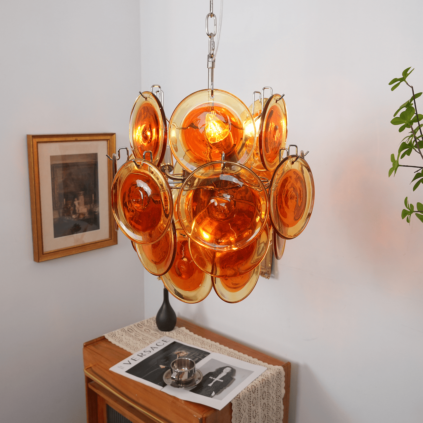 Orange Transparent Murano Disc Chandelier - YIOSI