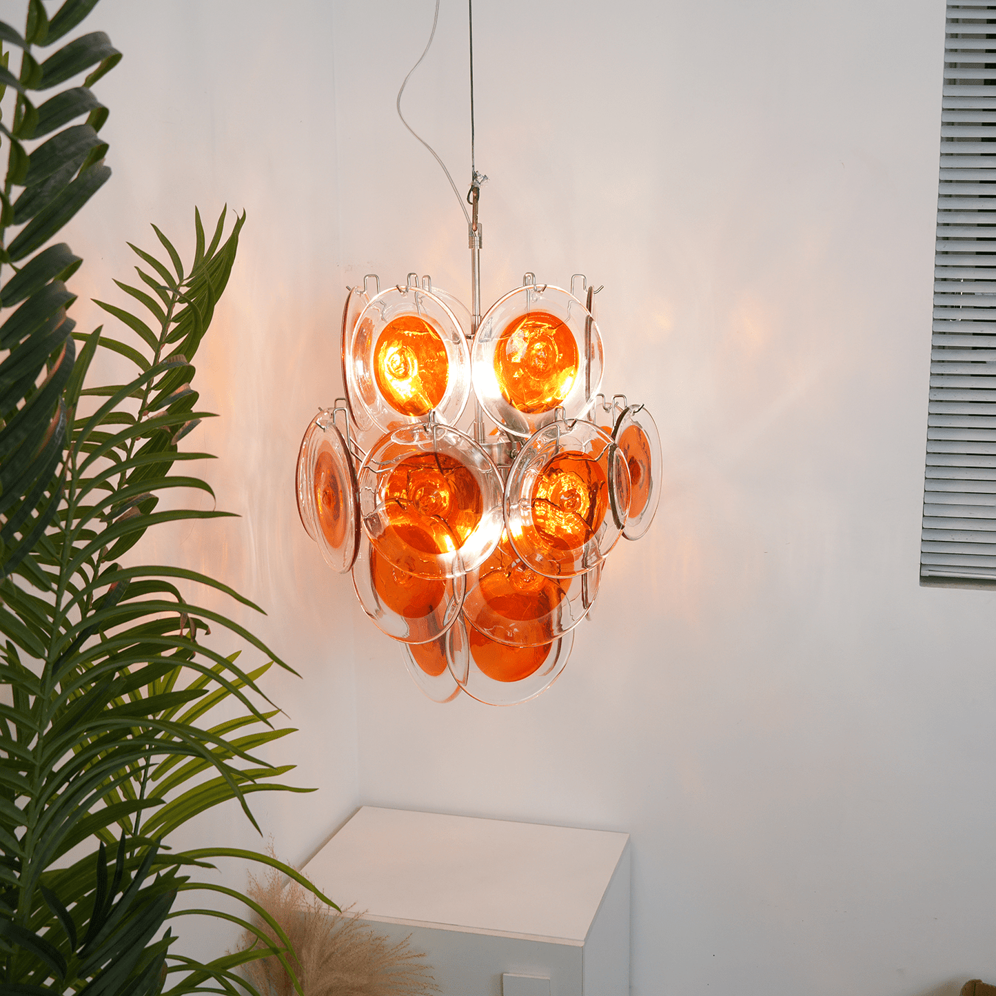 Orange Transparent Murano Disc Chandelier - YIOSI