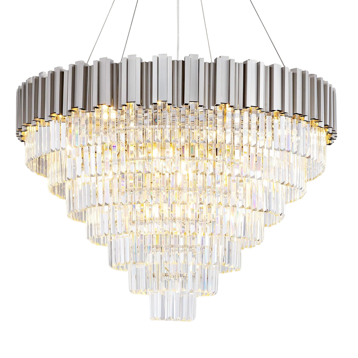 Modern circular K9 crystal chandelier Silver / D39.5in