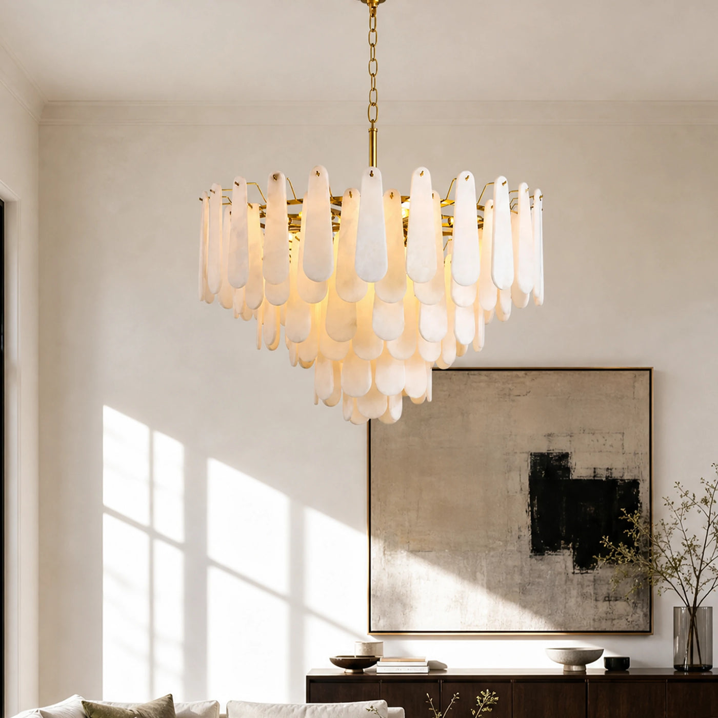 31.5" Modern 6-Tier Alabaster Chandelier