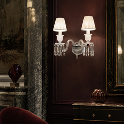2-Light Candle Pleated Shade Crystal Wall Sconce