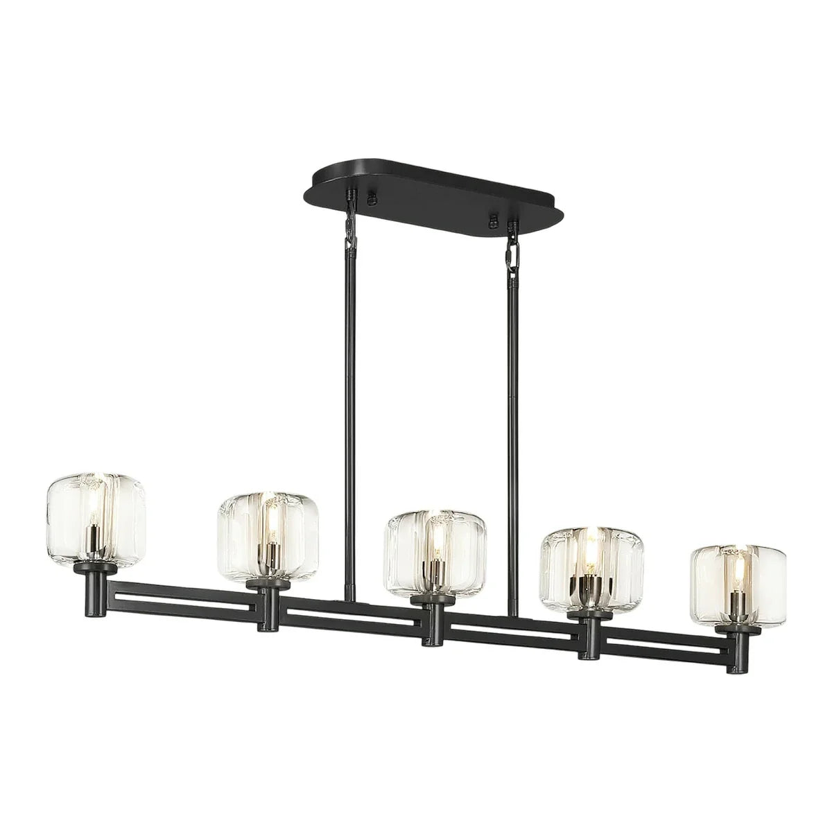 Brushed Metal Crystal Chandelier Black / Rectangular-54in