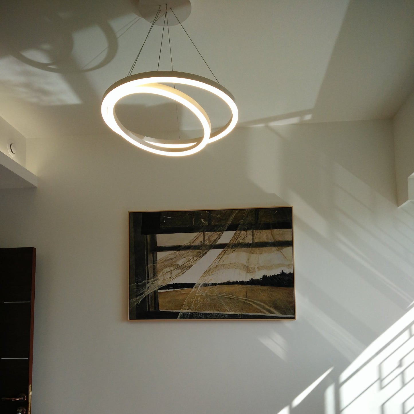 Modern Minimalist Circular Chandelier Φ600+Φ450*H1500 / Sand White