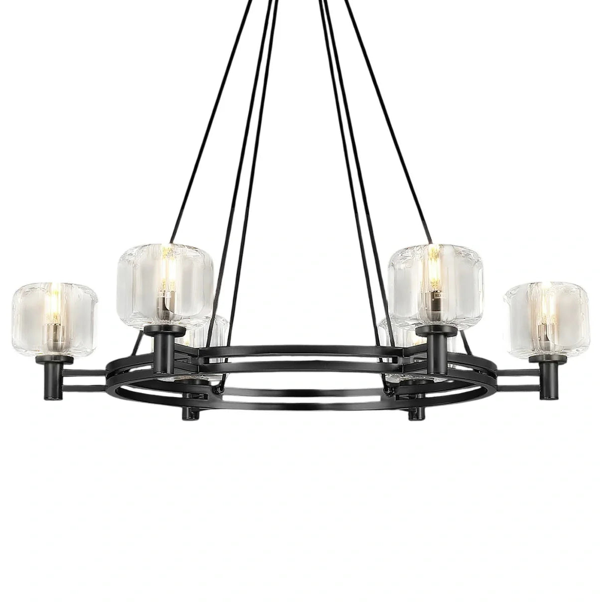 Brushed Metal Crystal Chandelier Black / Round-36in