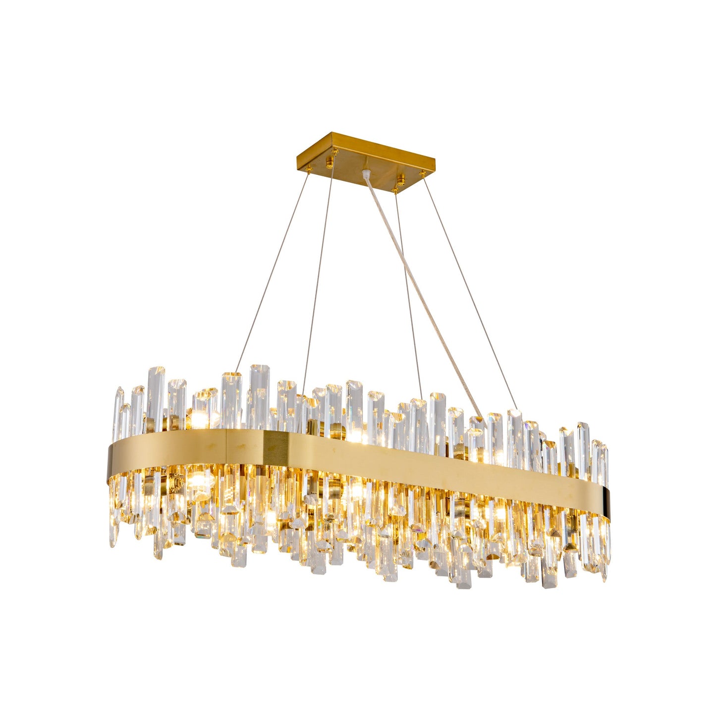 Modern Double Layer Crystal Chandelier Gold / Rectangle L35.4’’
