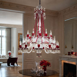 36-Light Two-Tier Red Candle Crystal Chandelier