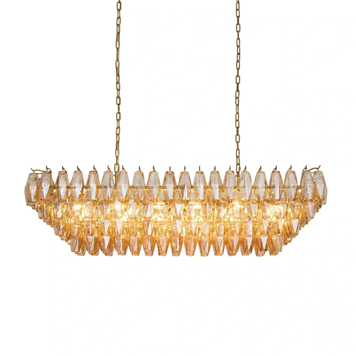 Tiered Smoke Blown Glass Brass Chandeliers Rectangle L54’’ / Gold