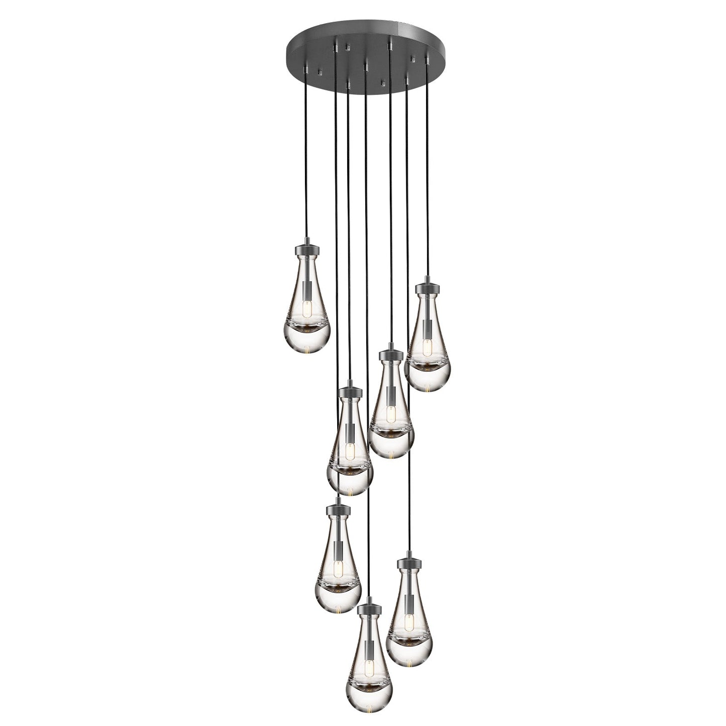 7-Lights Raindrop Solid Thick Glass Pendant light Nickel
