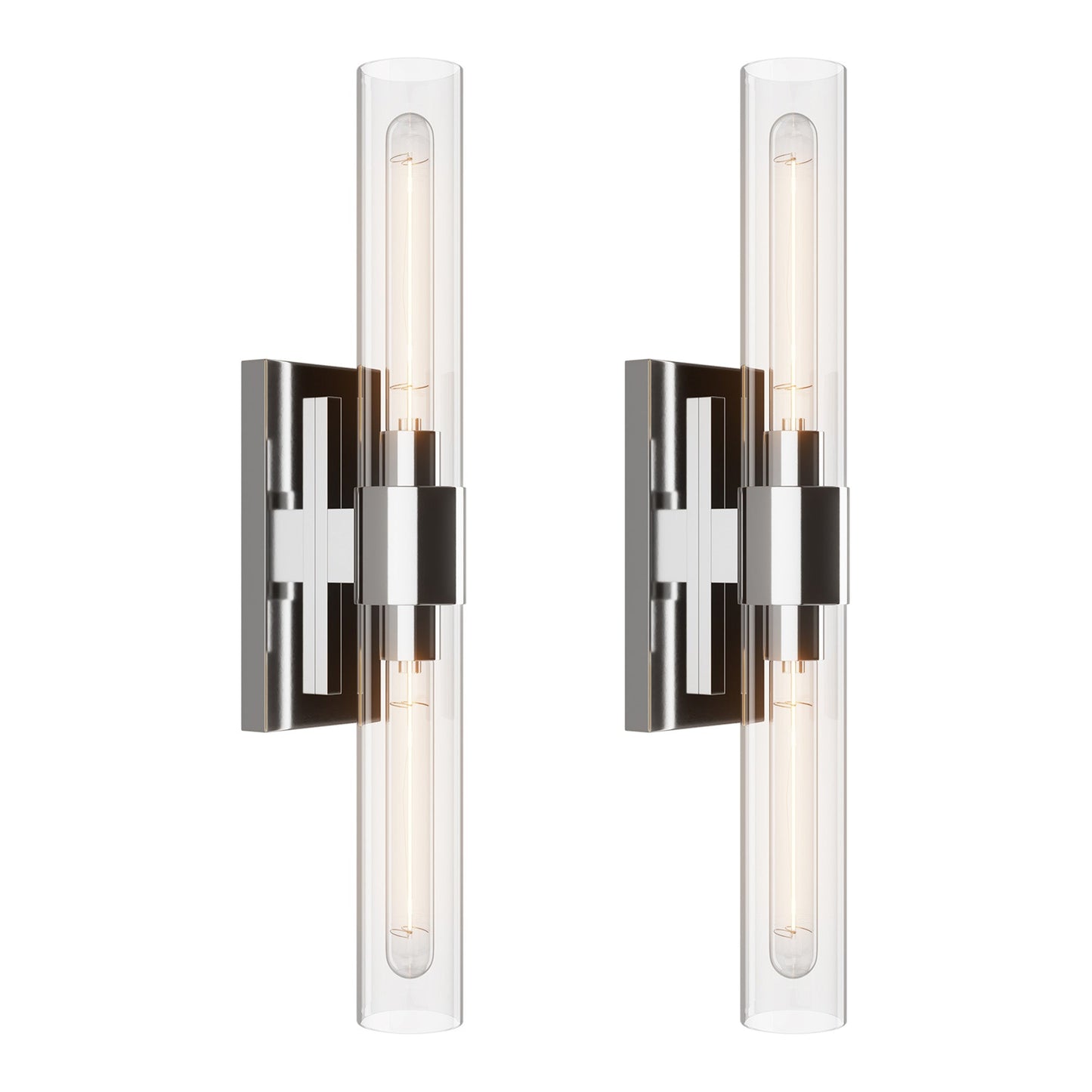 Glass tube copper walled lamp Silver / 2pc