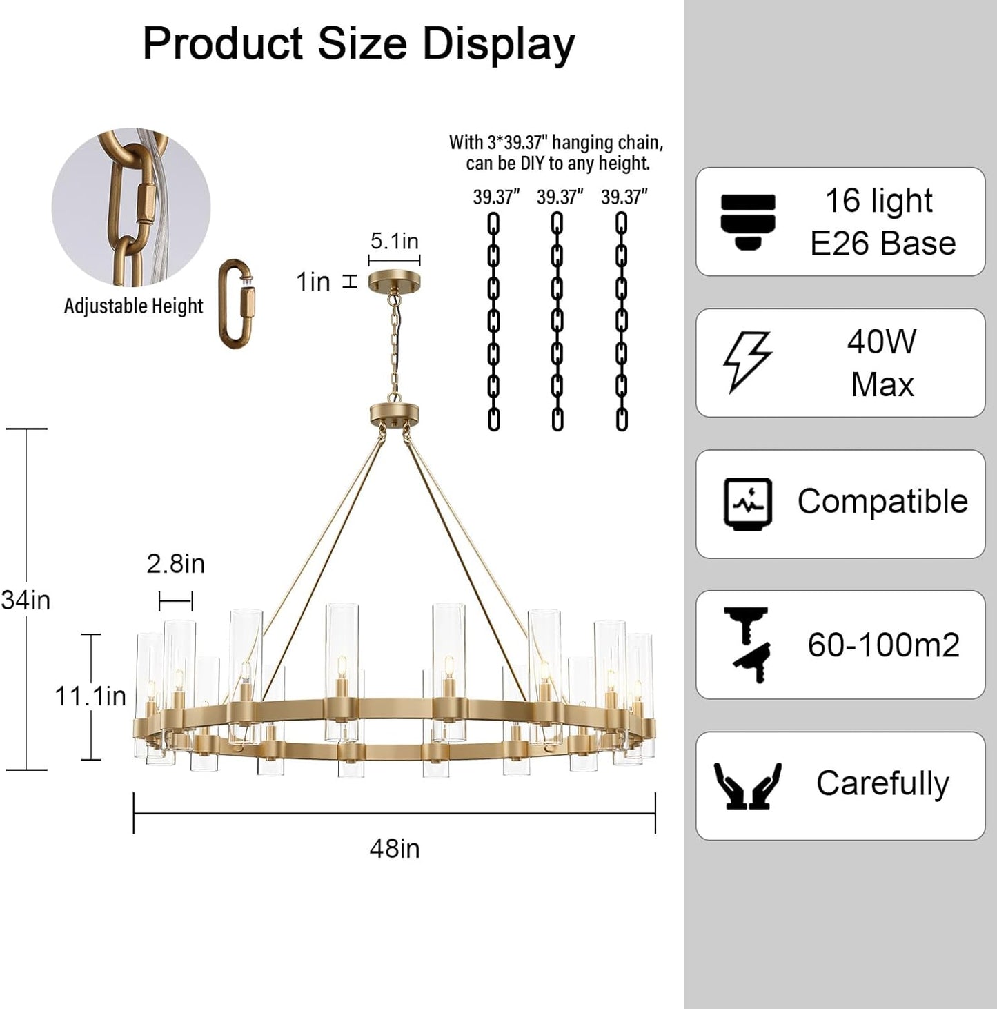 Copper plated modern glass lampshade chandelier