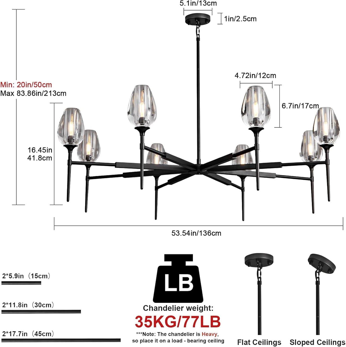 Modern tulip shaped crystal chandelier