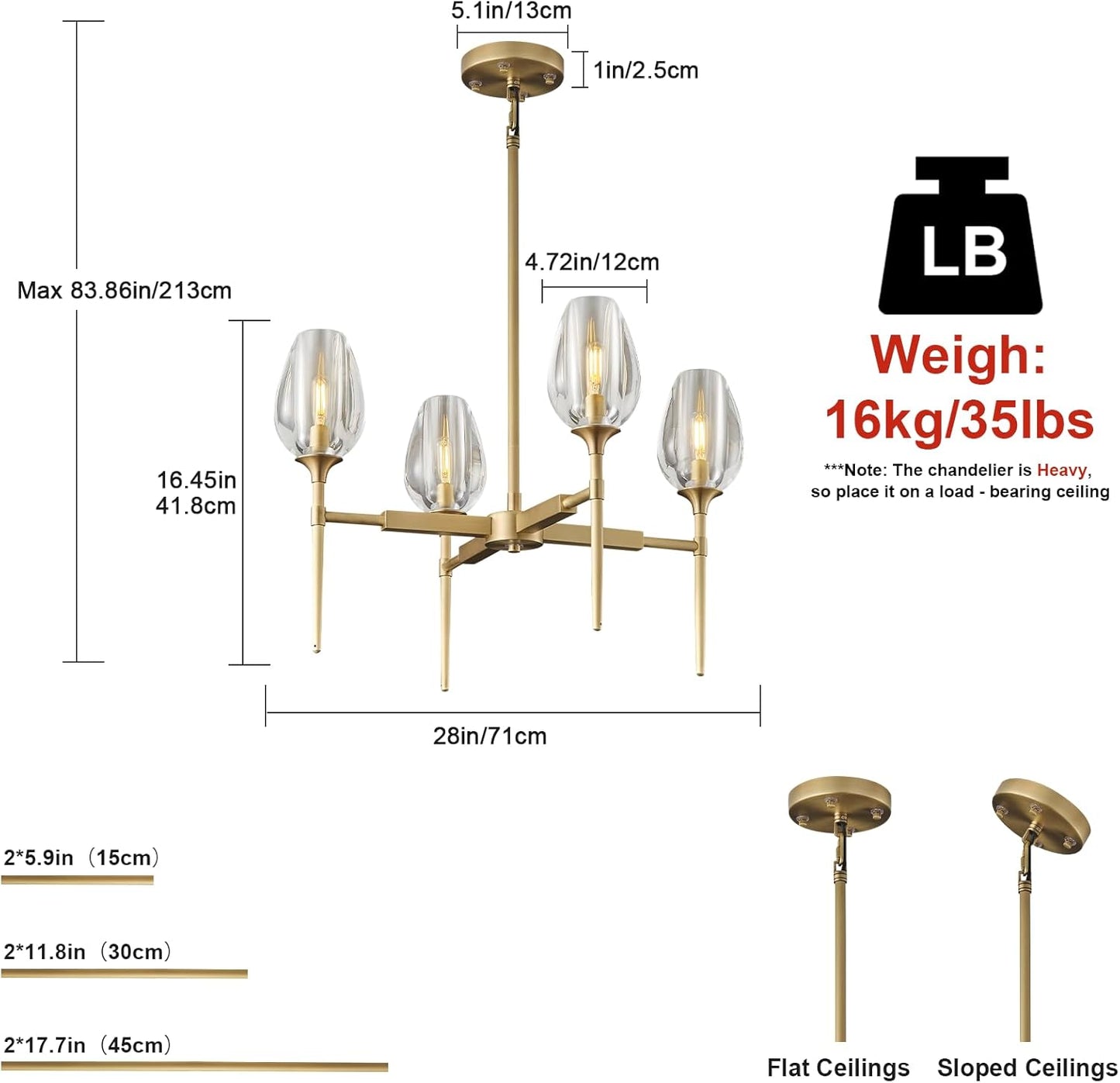 Modern tulip shaped crystal chandelier