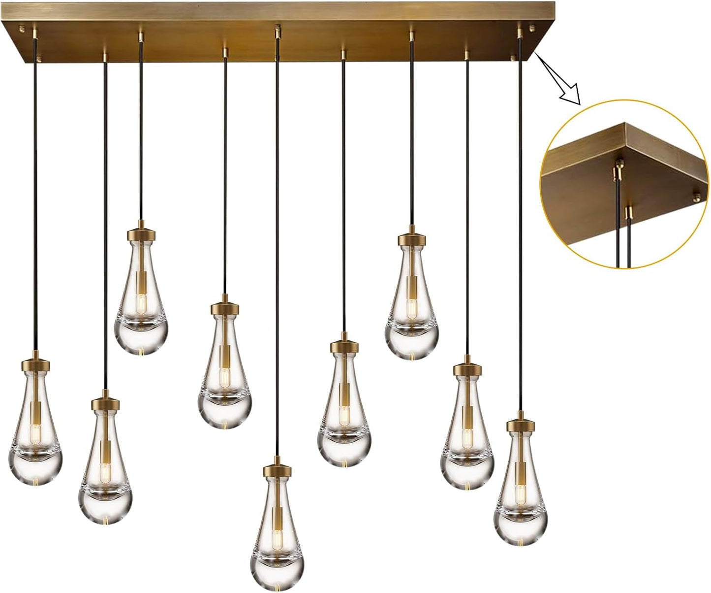 Raindrop-shaped island pendant lamp - 9 lamps
