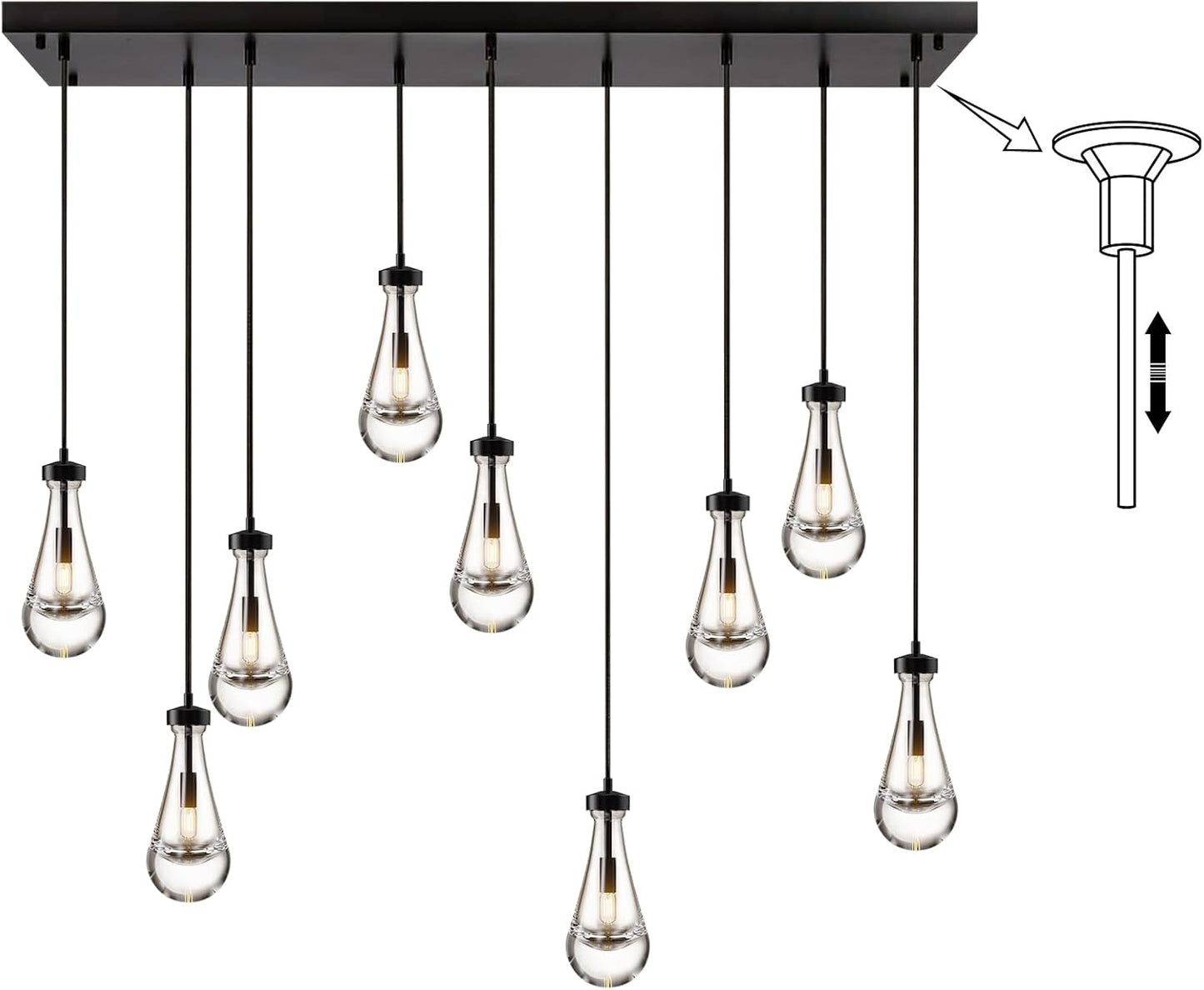 Raindrop-shaped island pendant lamp - 9 lamps