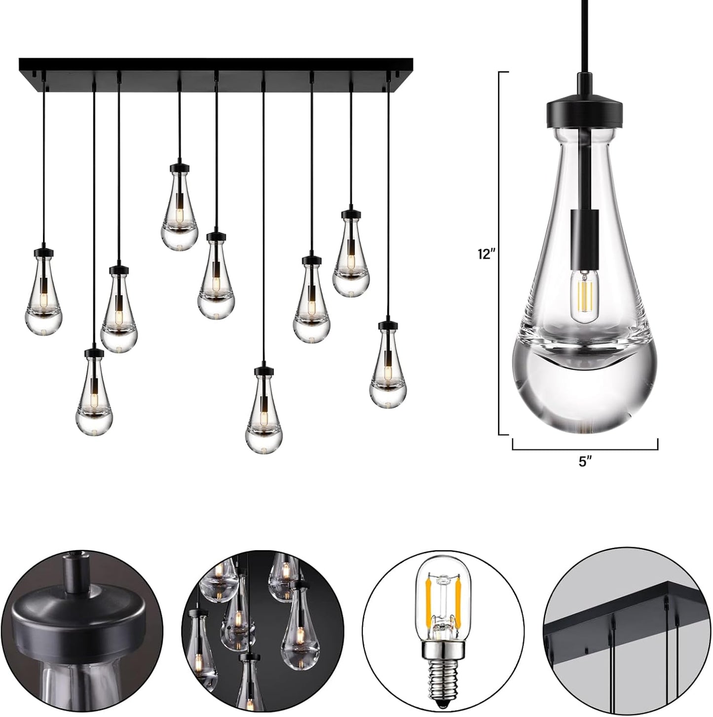 Raindrop-shaped island pendant lamp - 9 lamps