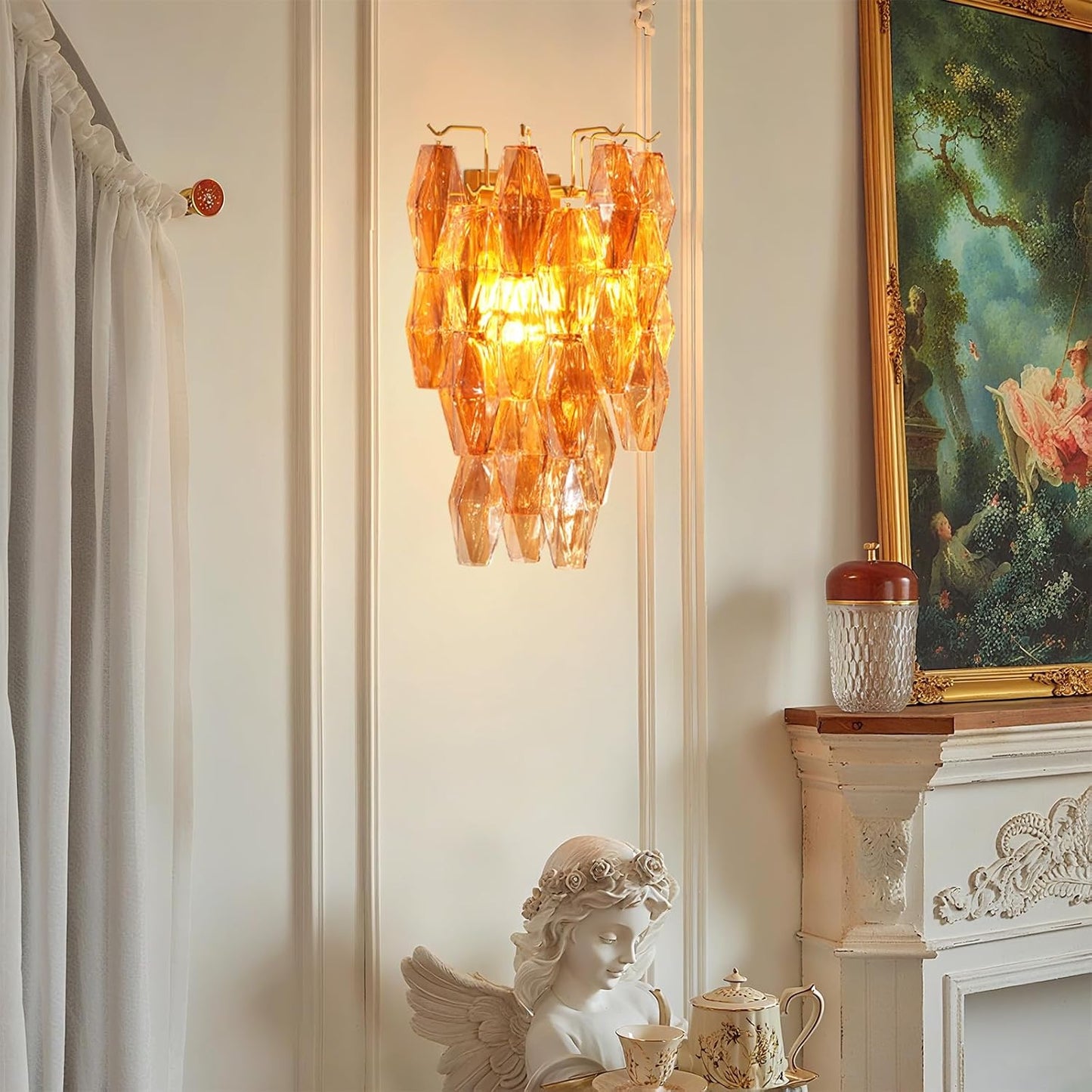 Tiered Smoke Blown Glass Brass Chandeliers
