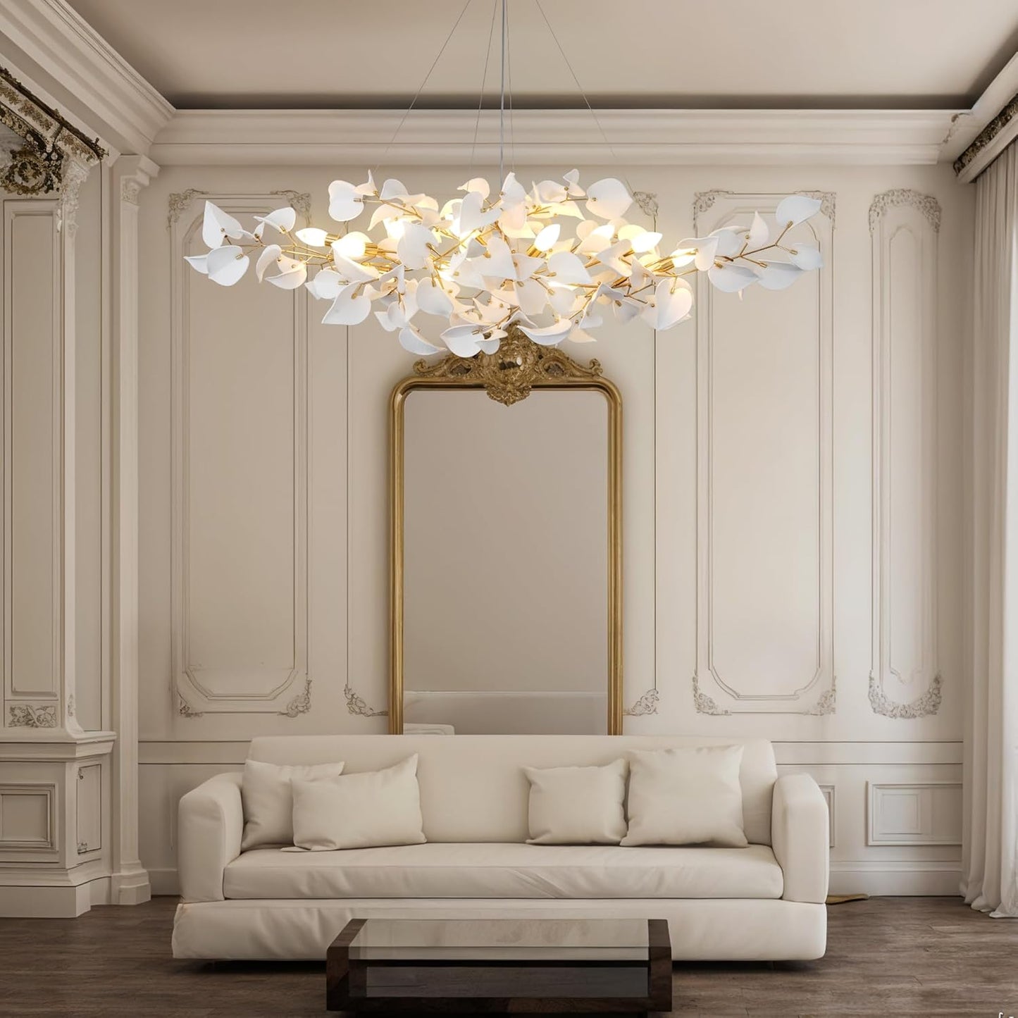 Ceramic Ginkgo Leaf Chandelier L59’’ / Gold