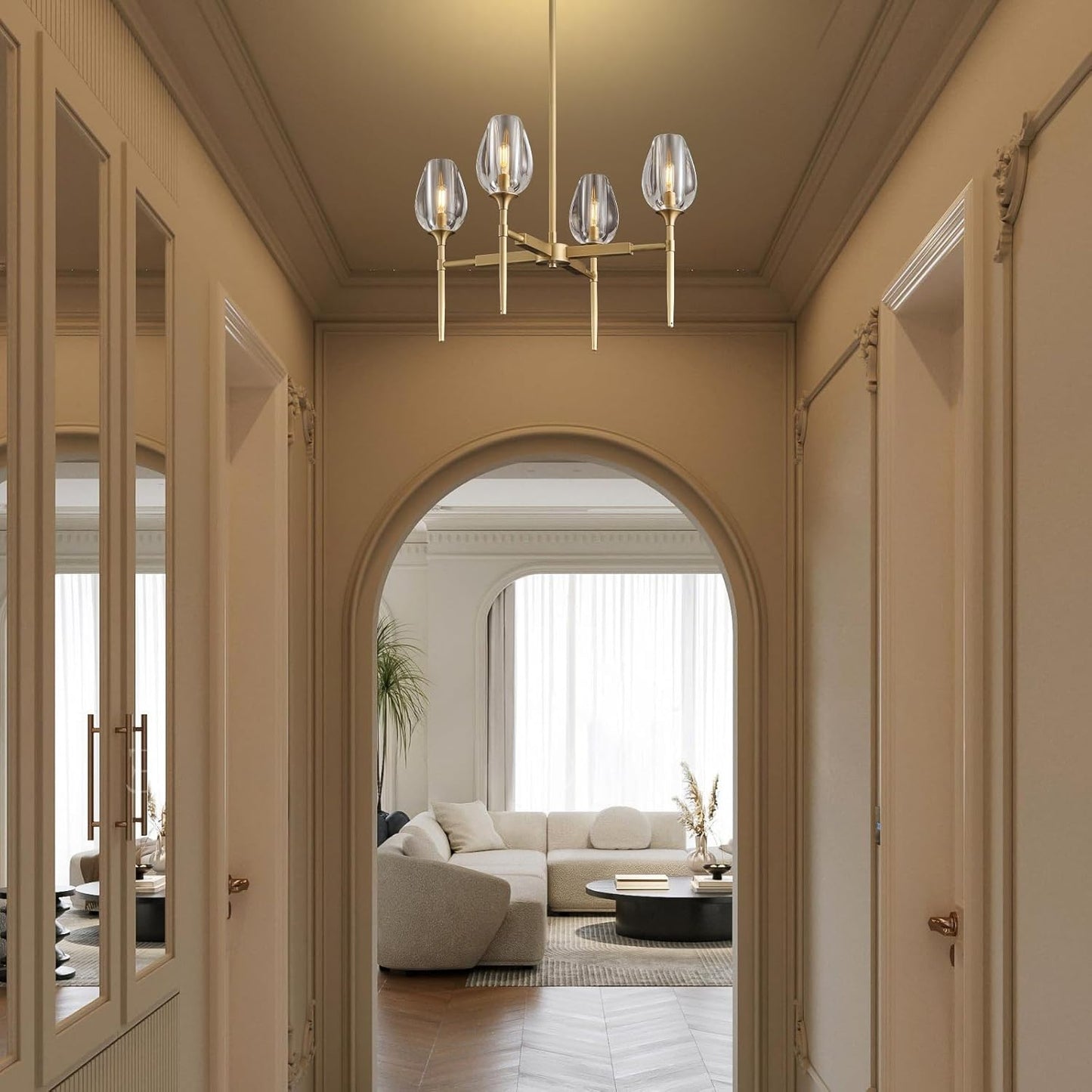 Modern tulip shaped crystal chandelier