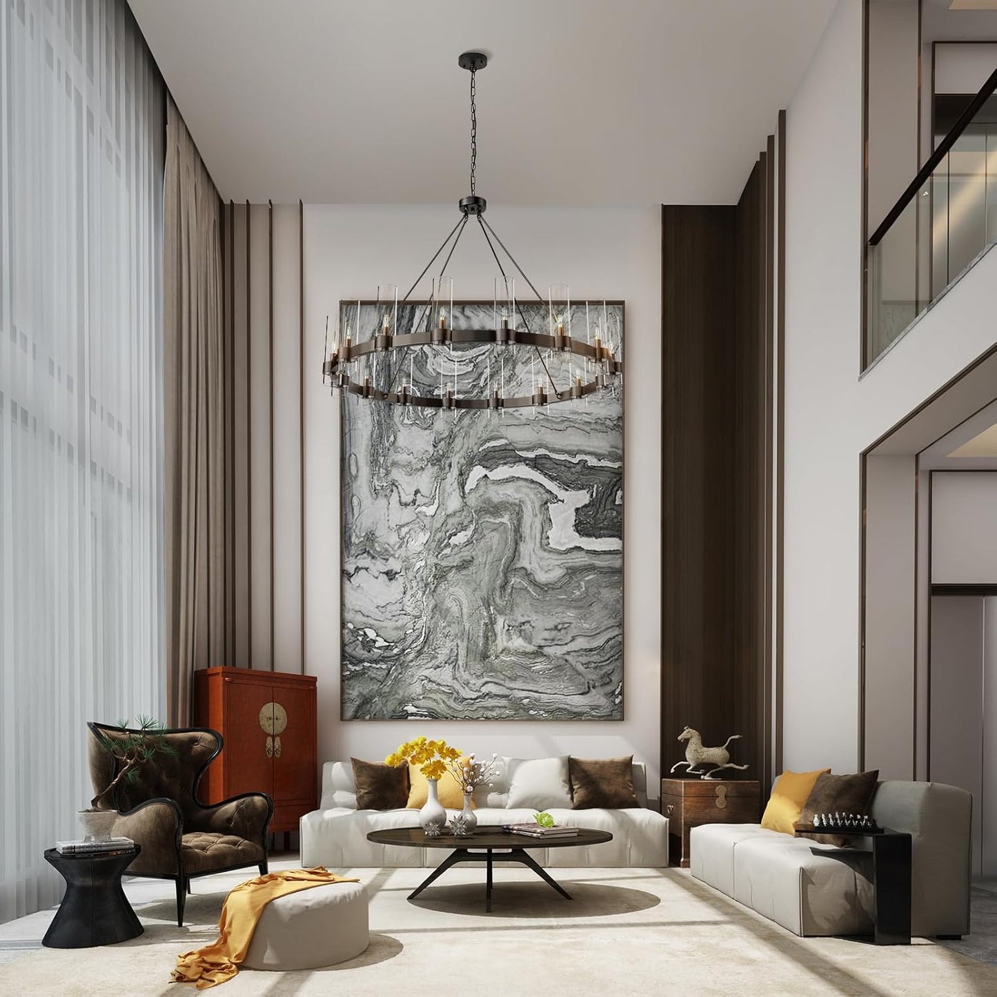 Copper plated modern glass lampshade chandelier