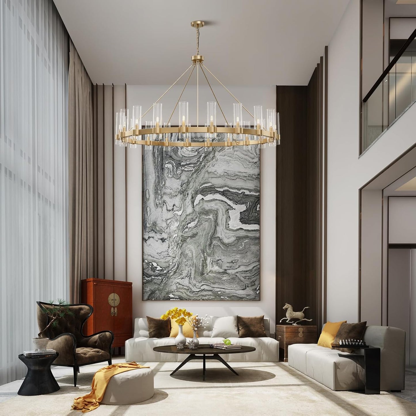Copper plated modern glass lampshade chandelier