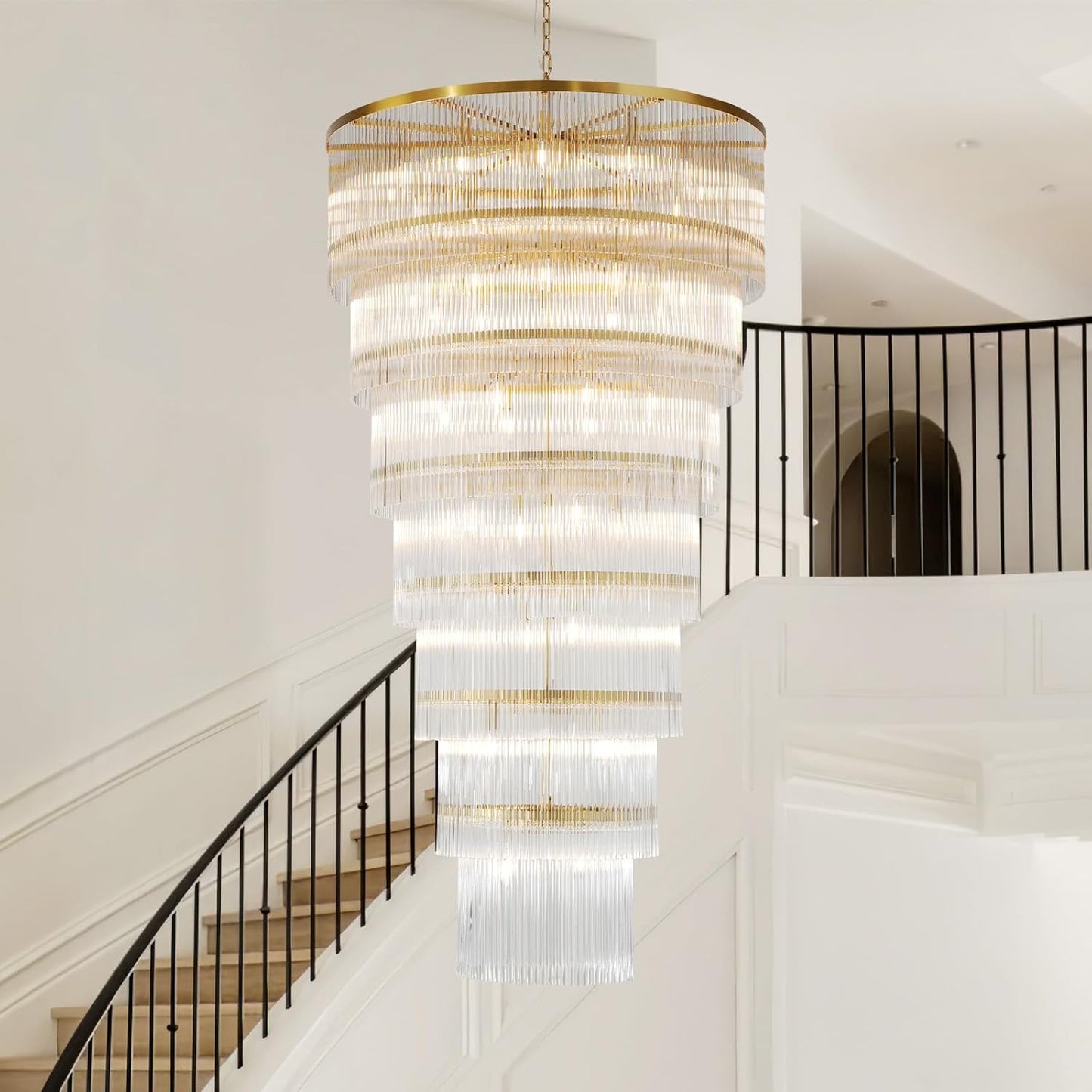 Modern 2-Tier Glass Striped Chandeliers D39’’ / Brass