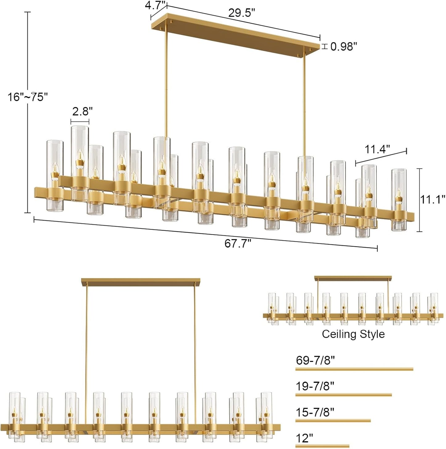 Copper plated modern glass lampshade chandelier