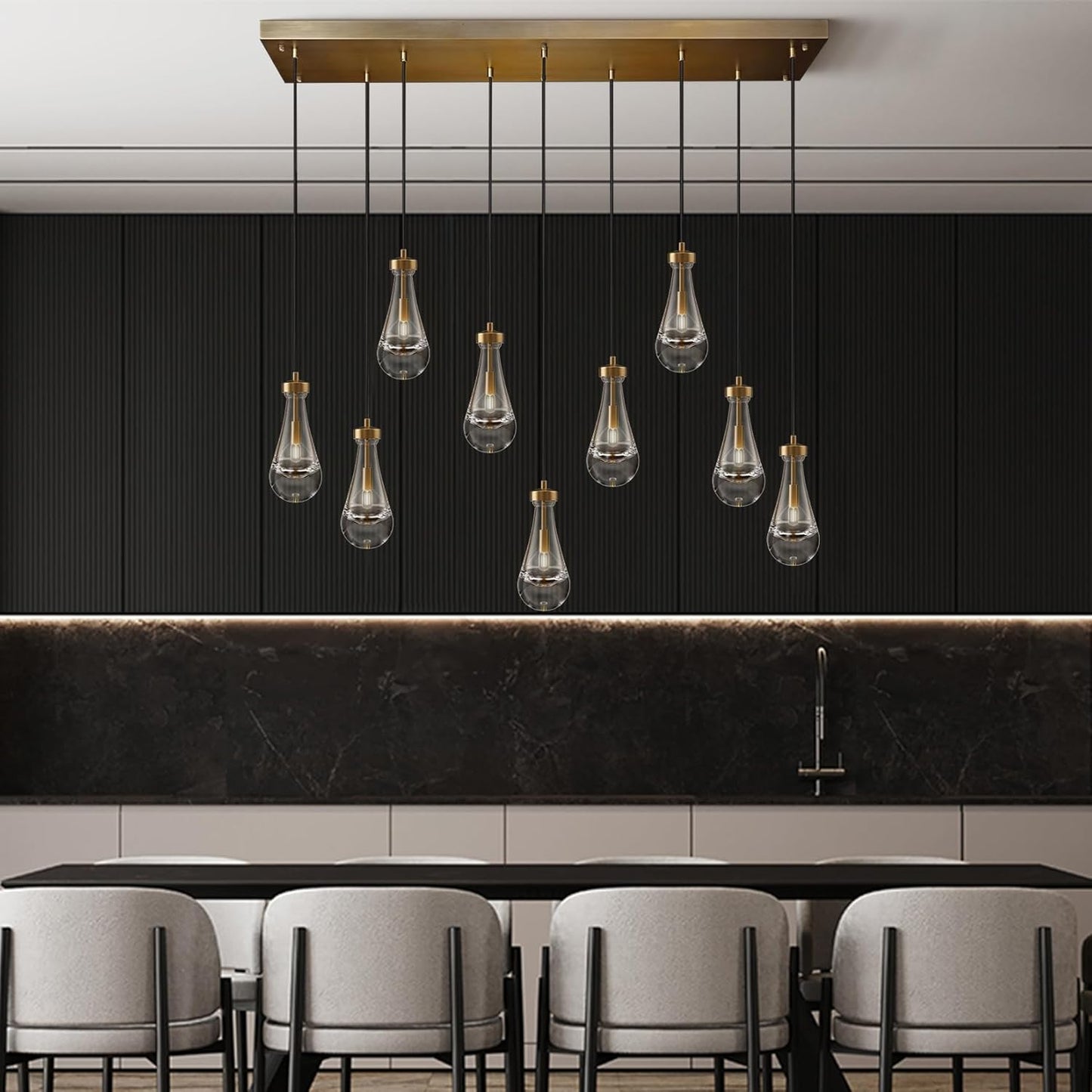 Raindrop-shaped island pendant lamp - 9 lamps