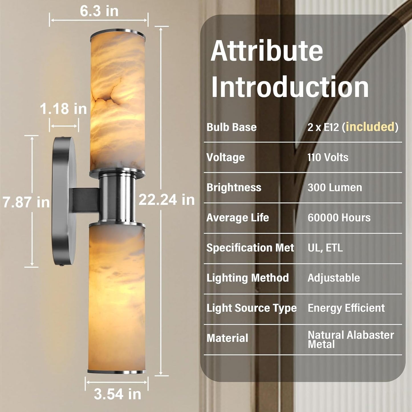 22.2’’ Alabaster Wall Sconce
