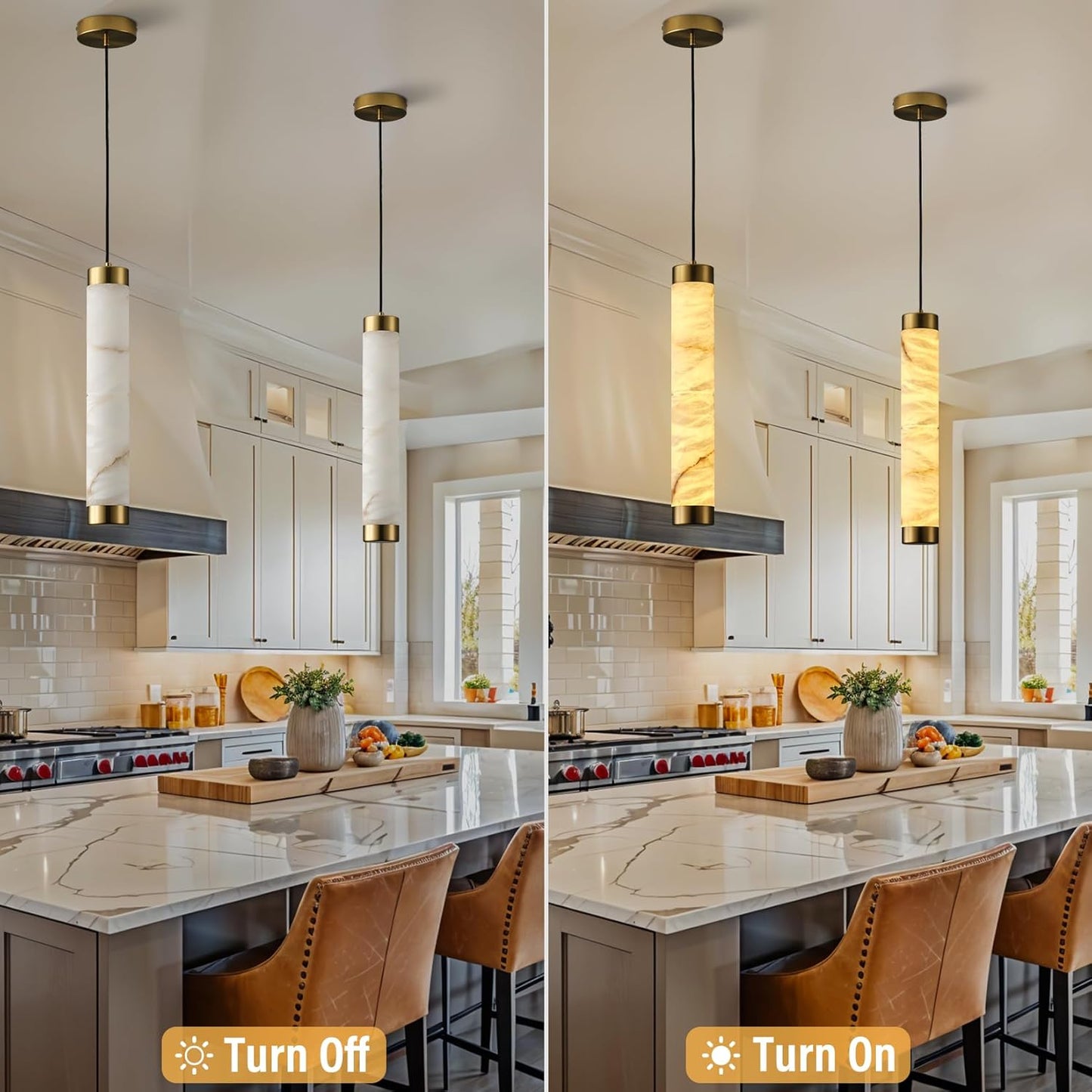 Modern Spanish Alabaster Pendant Light – Long Single Head Design