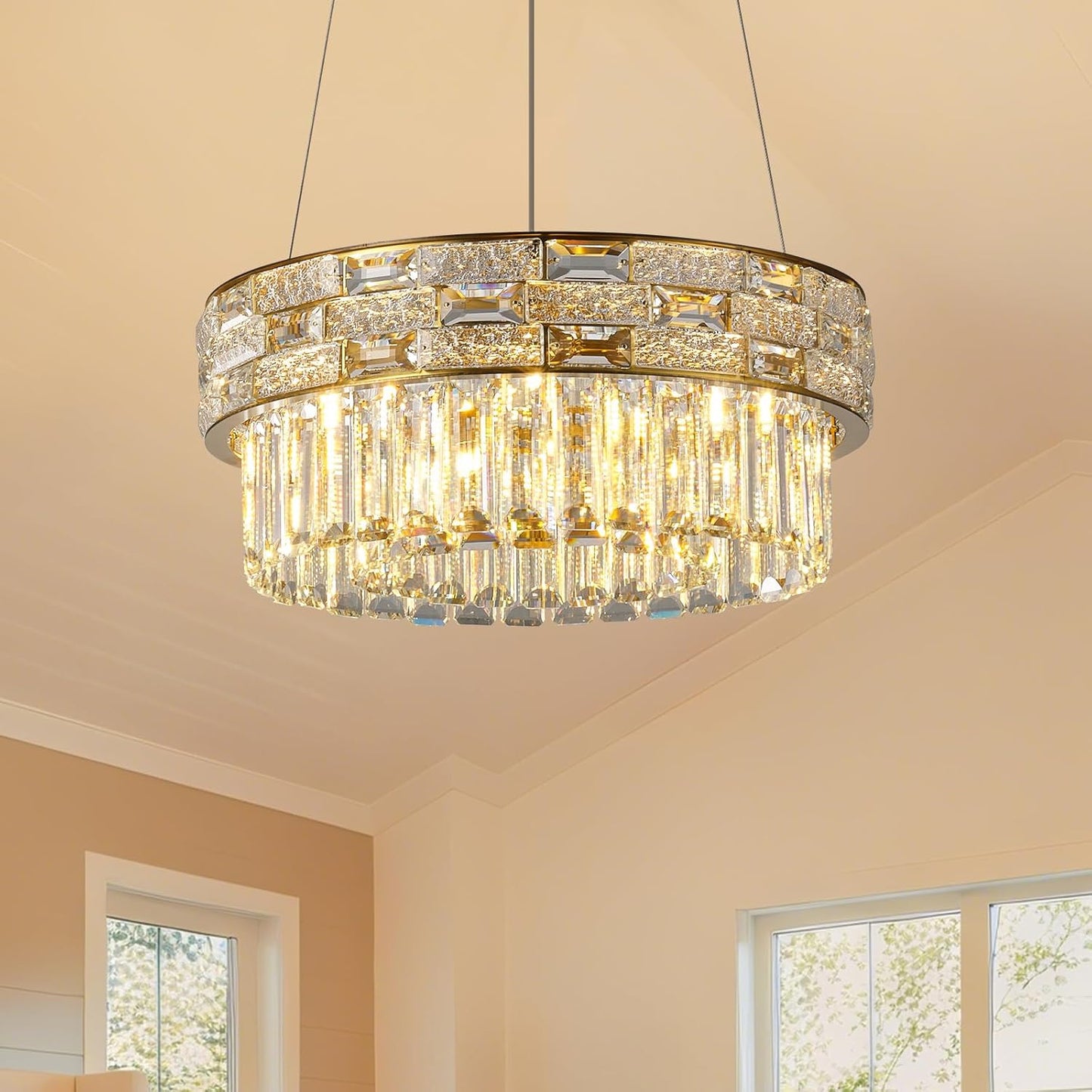 Golden round crystal chandelier Round D16.5’’