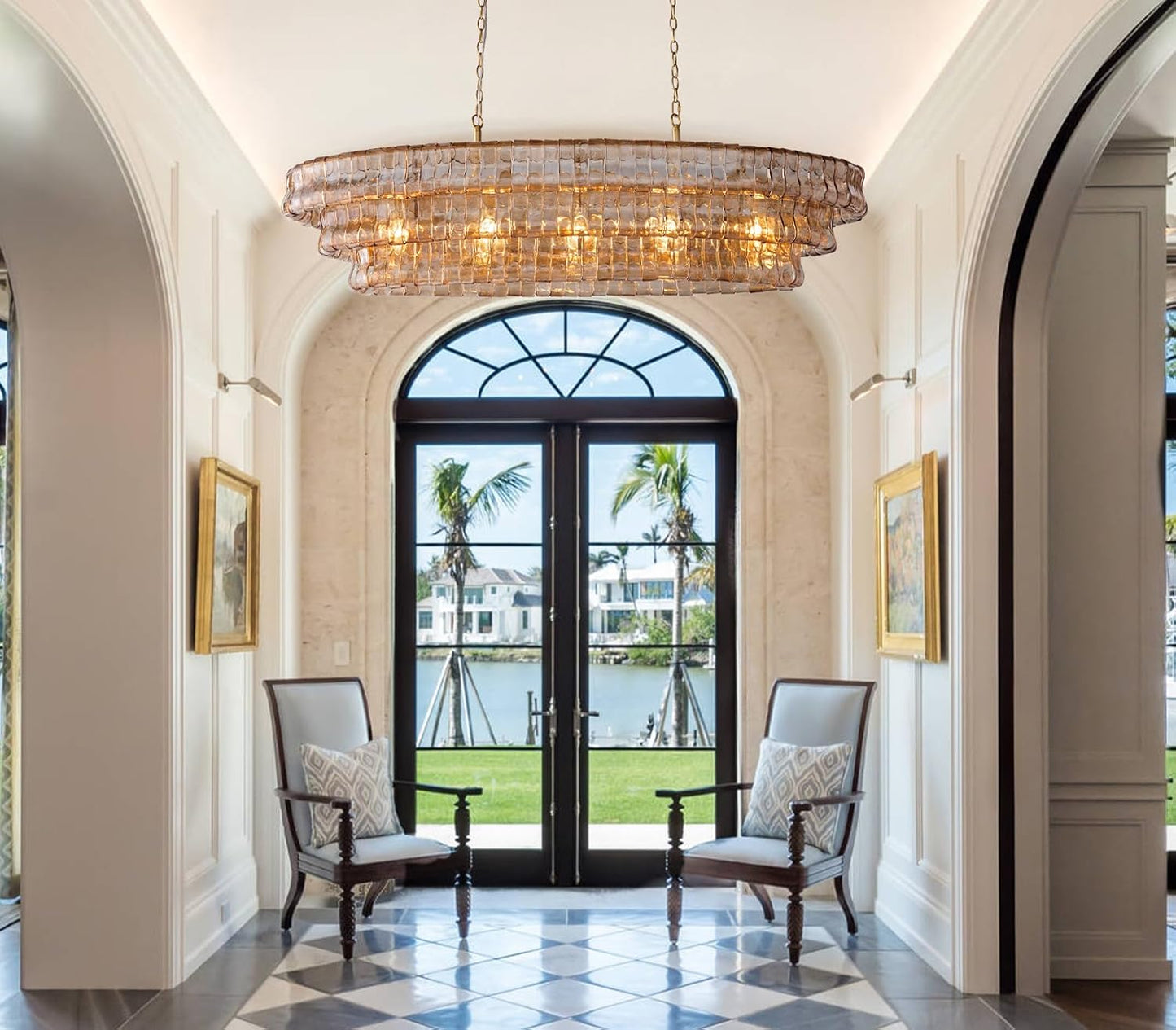 Modern golden amber glass chandelier