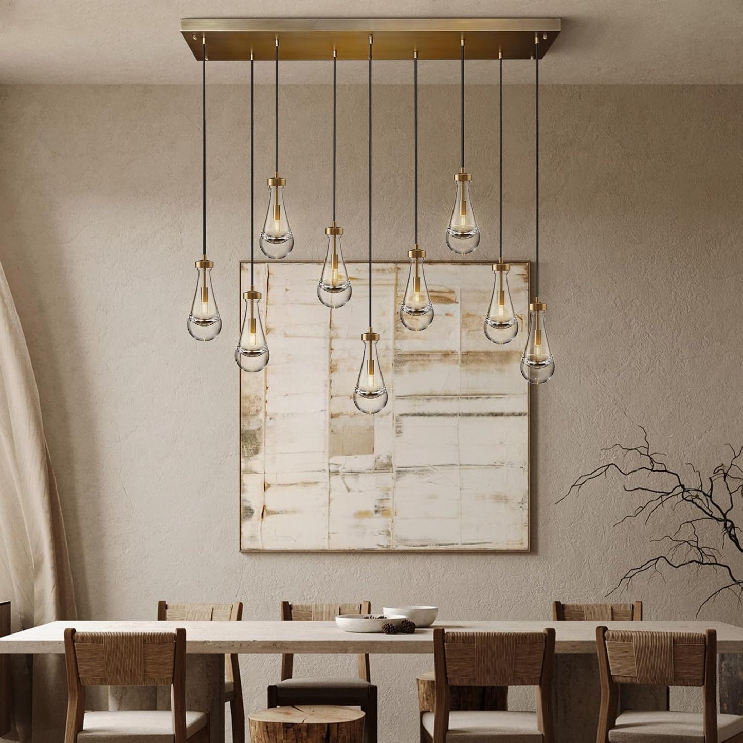 Raindrop-shaped island pendant lamp - 9 lamps