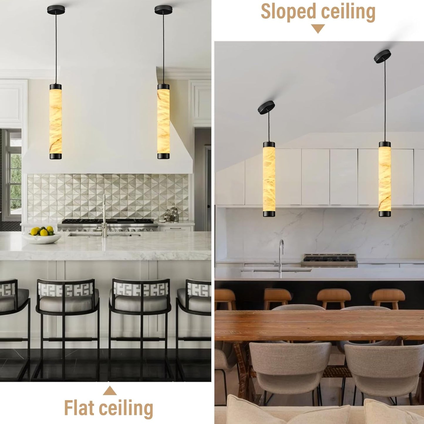 Modern Spanish Alabaster Pendant Light – Long Single Head Design