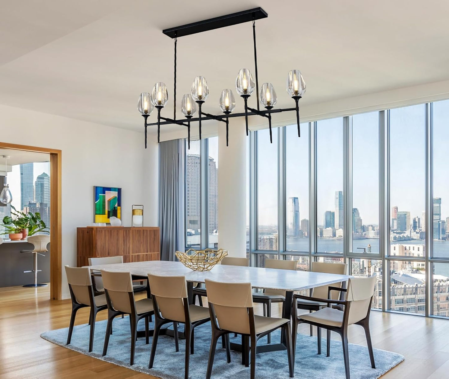 Modern tulip shaped crystal chandelier