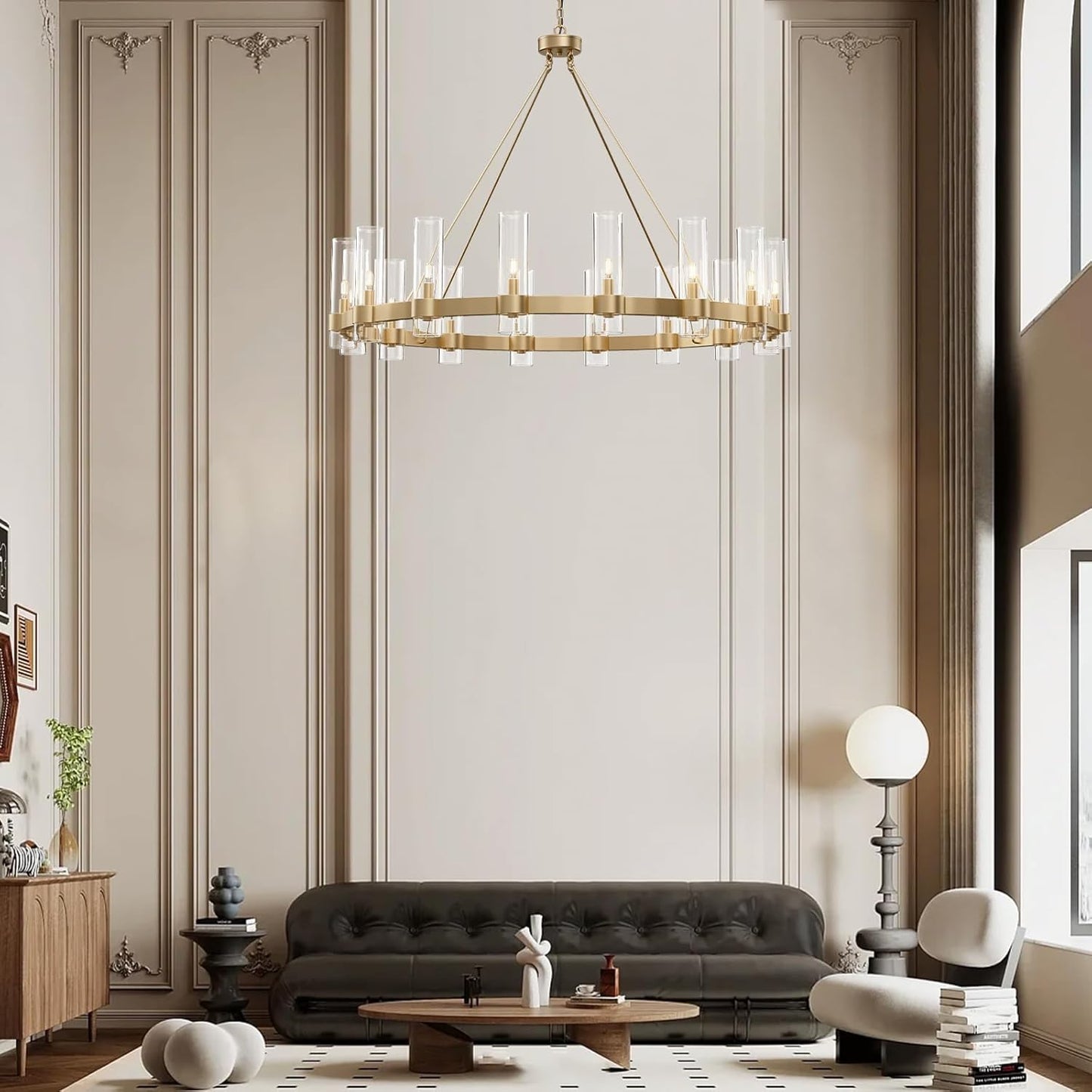Copper plated modern glass lampshade chandelier