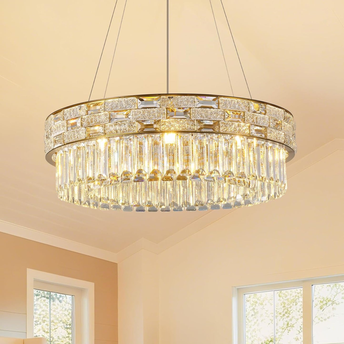 Golden round crystal chandelier Round D23’’
