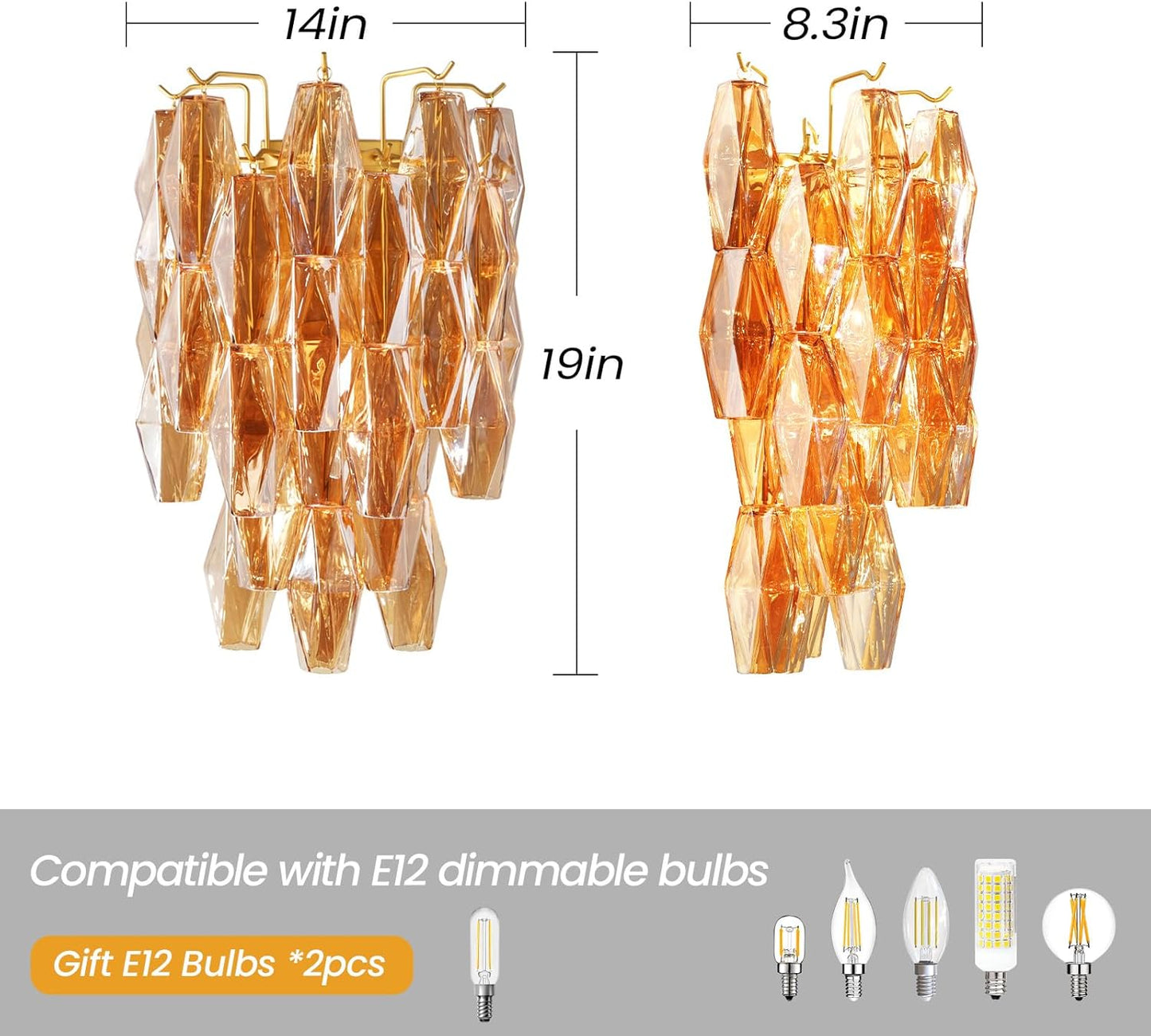 Tiered Smoke Blown Glass Brass Chandeliers