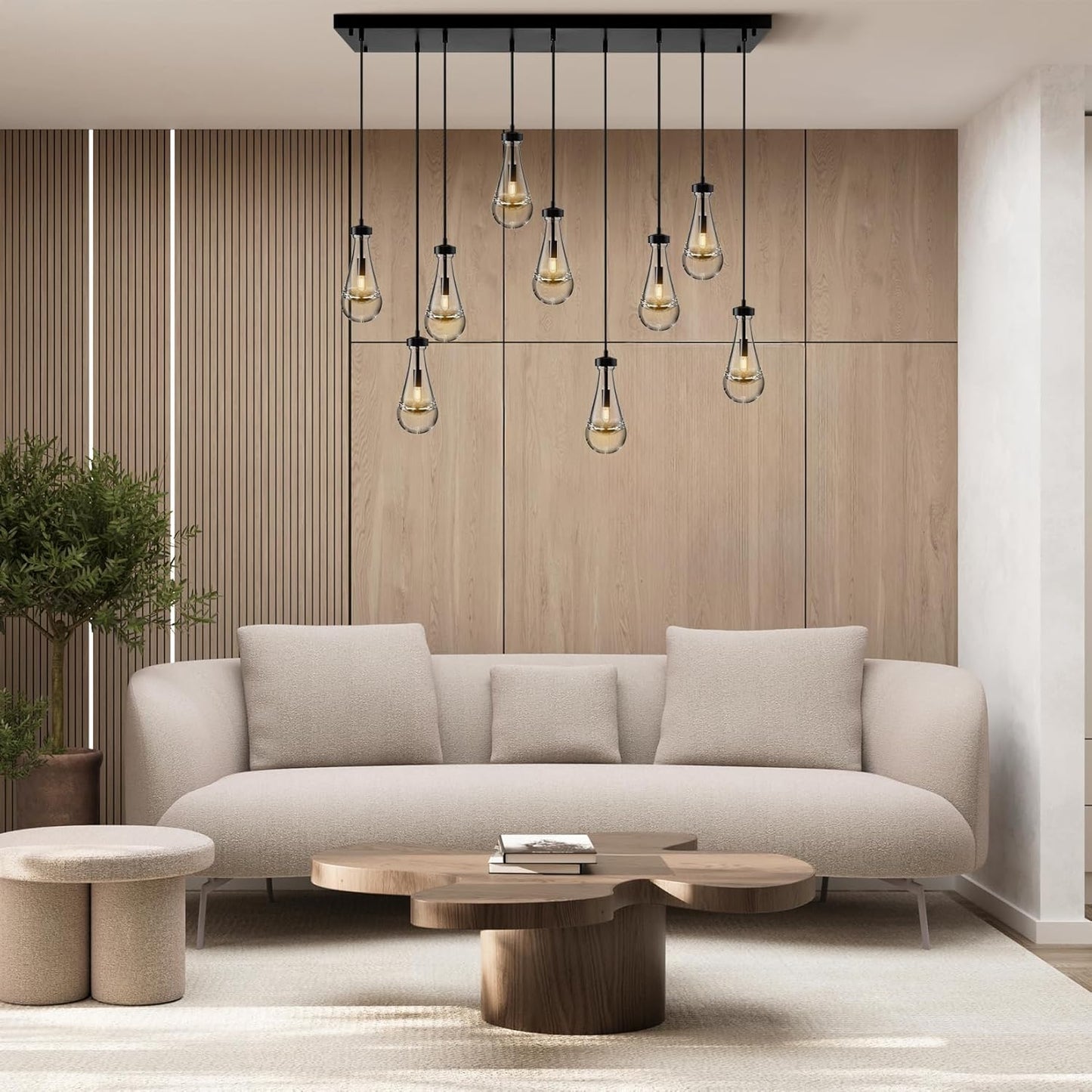 Raindrop-shaped island pendant lamp - 9 lamps