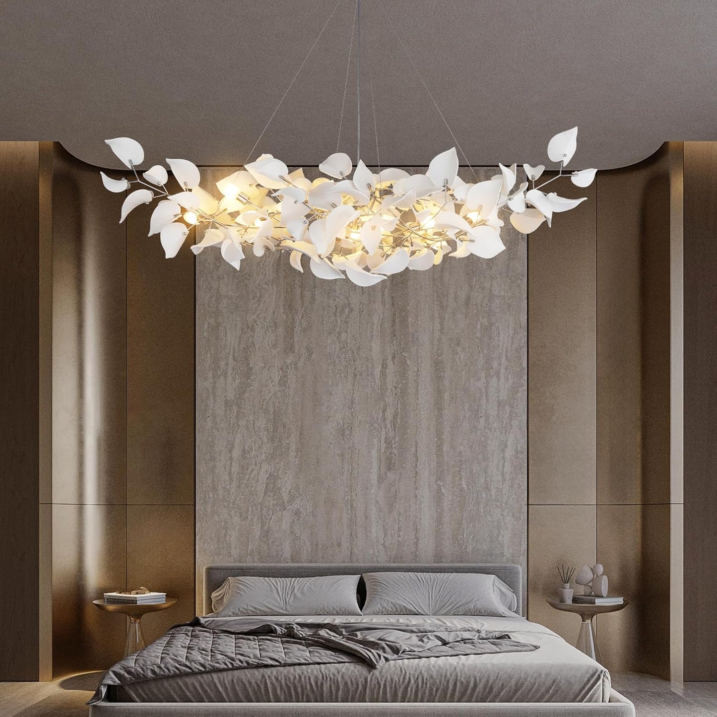 Ceramic Ginkgo Leaf Chandelier L59’’ / Silver